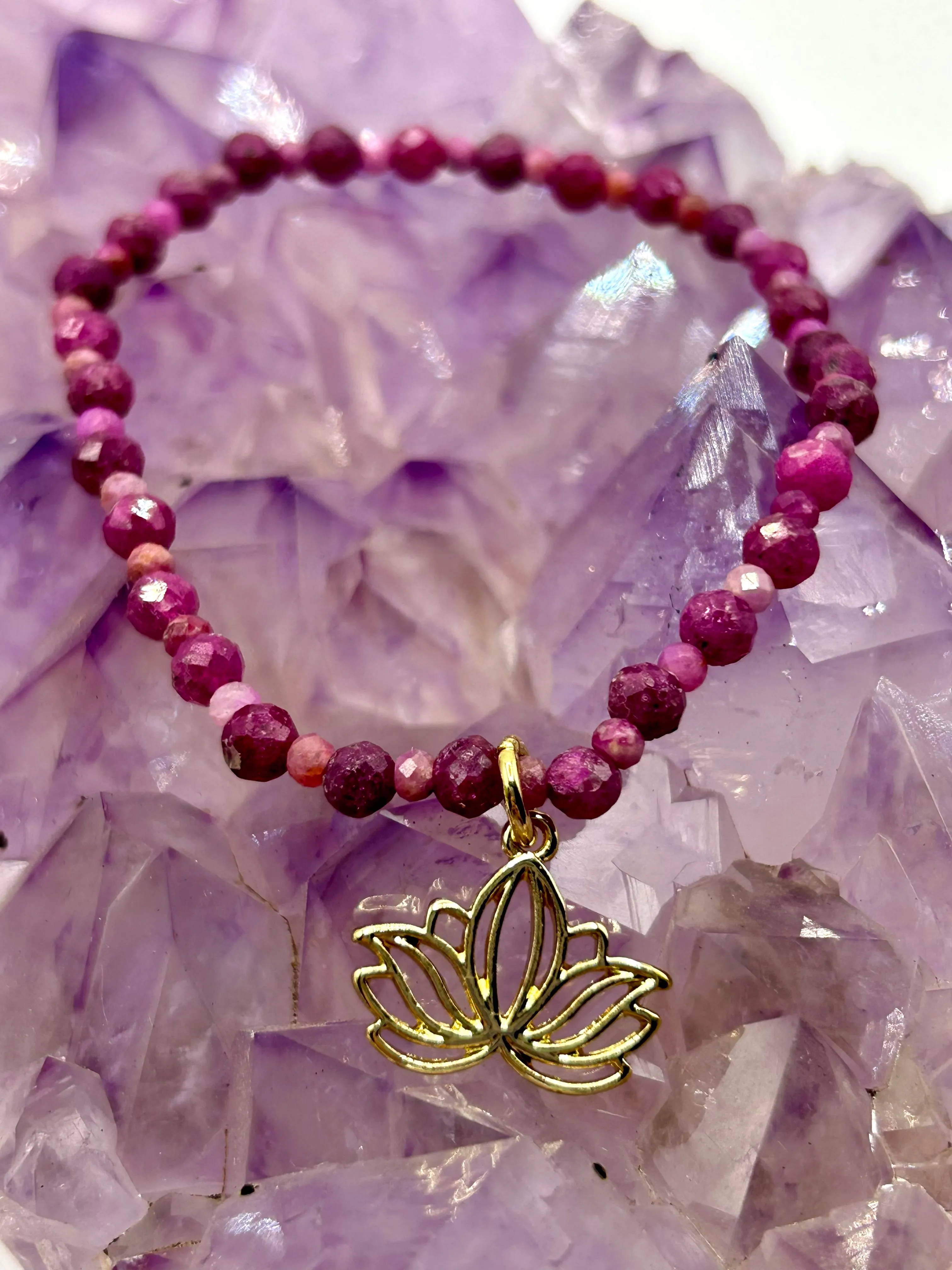 Ruby Gemstone Lotus Flower Bracelet