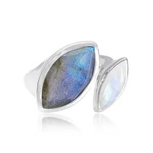 Silver Ring Labradorite Moonstone Celestine