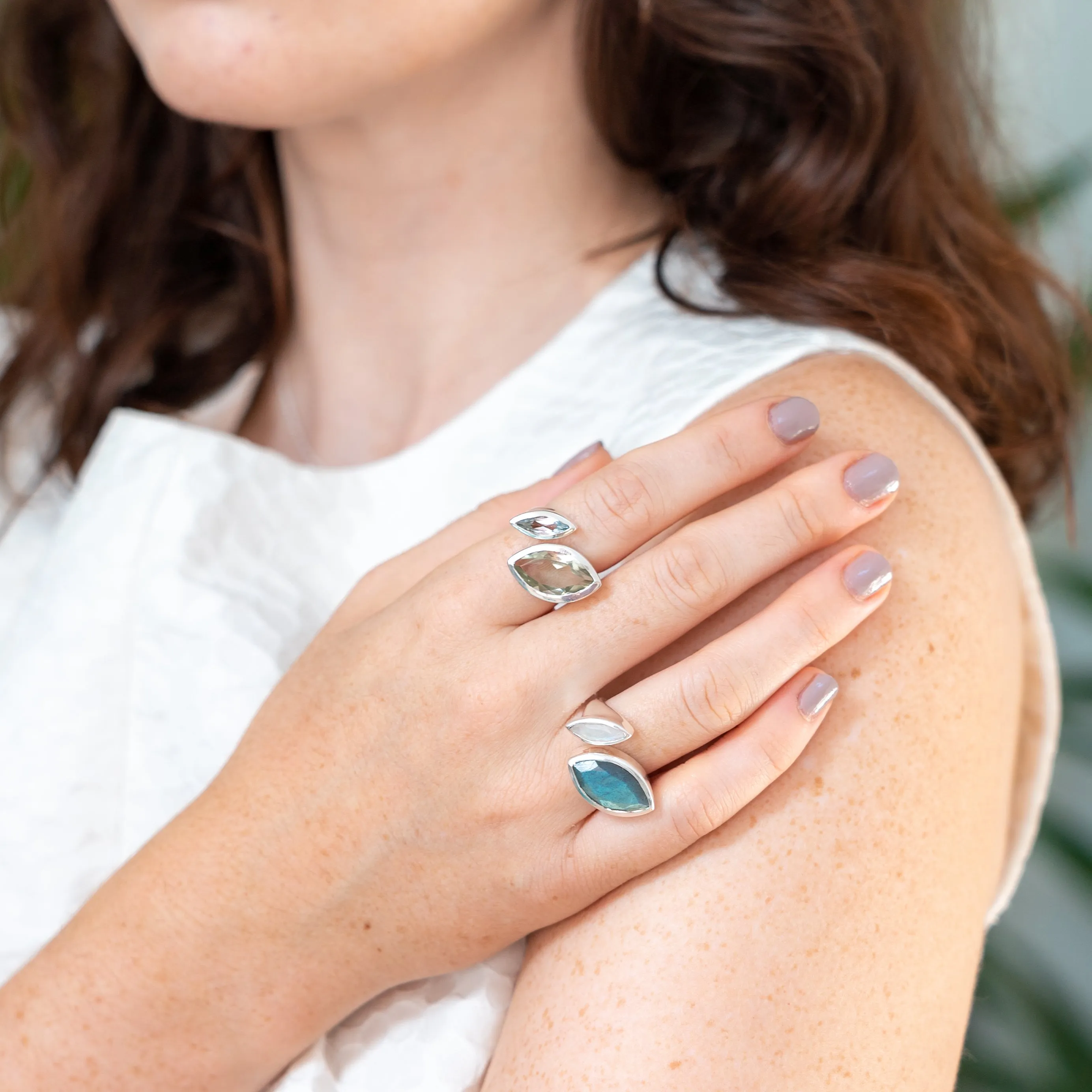 Silver Ring Labradorite Moonstone Celestine