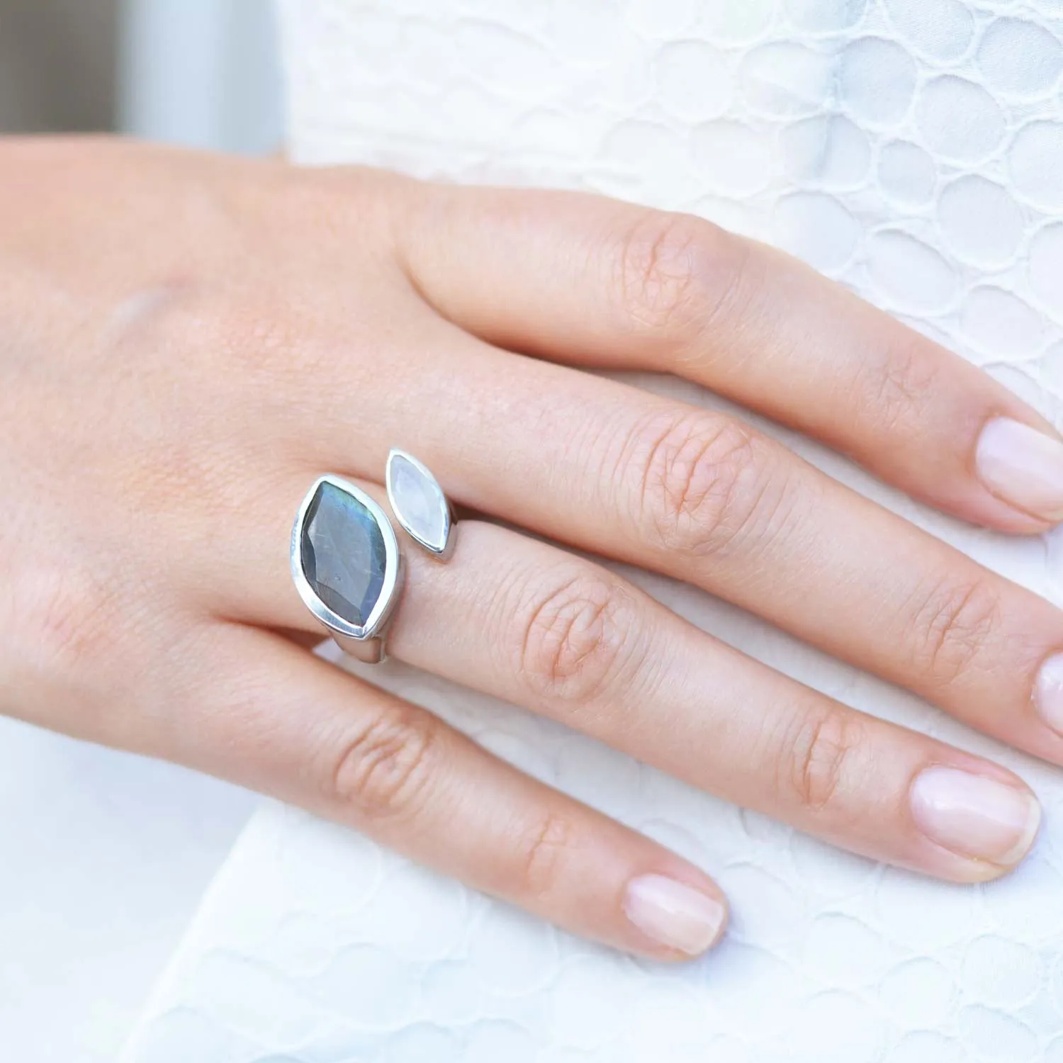 Silver Ring Labradorite Moonstone Celestine