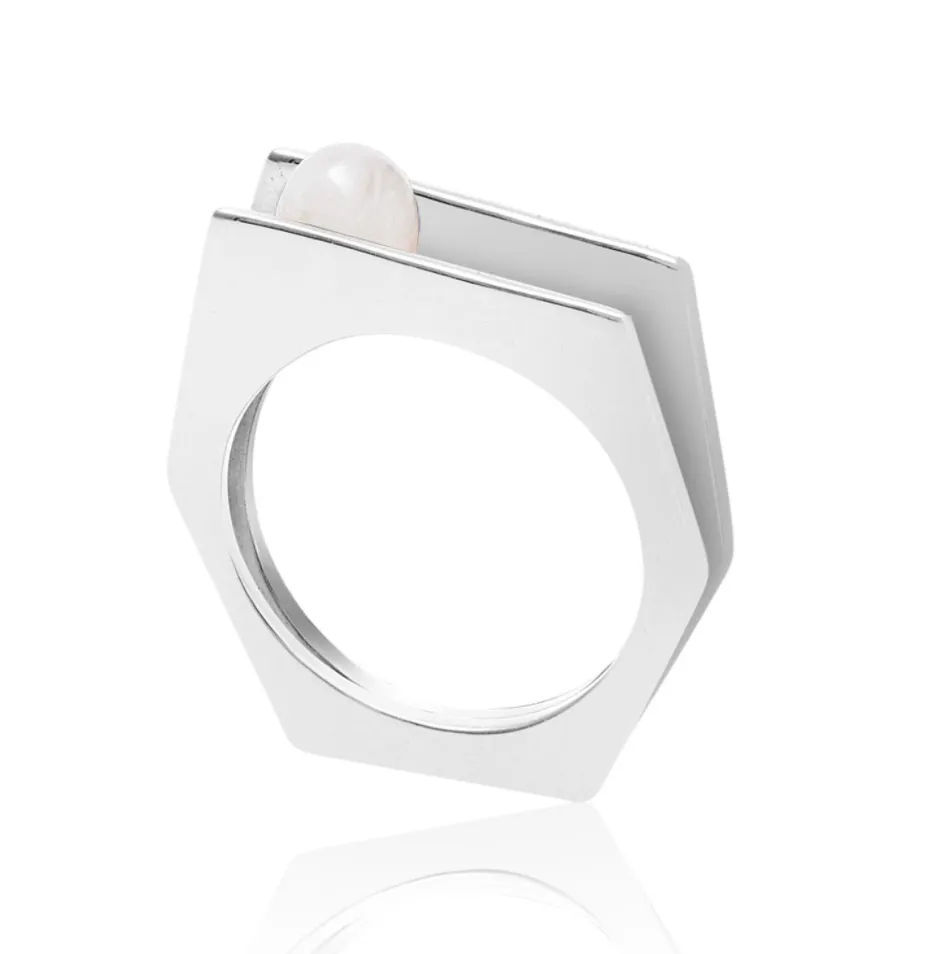 Silver Ring White Pearl Alvaro