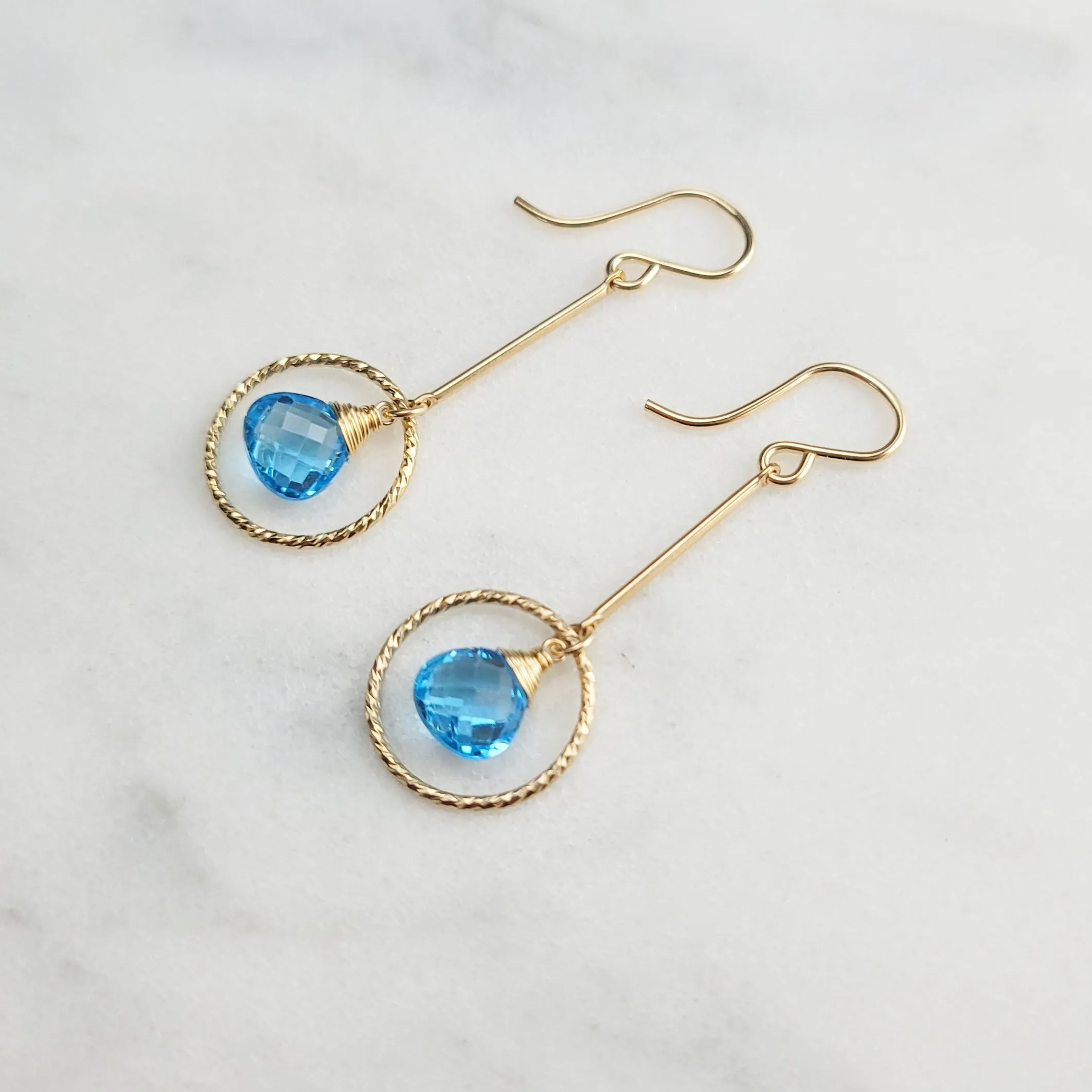 Swiss Blue Topaz Long Dangle Earrings