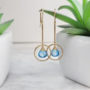 Swiss Blue Topaz Long Dangle Earrings