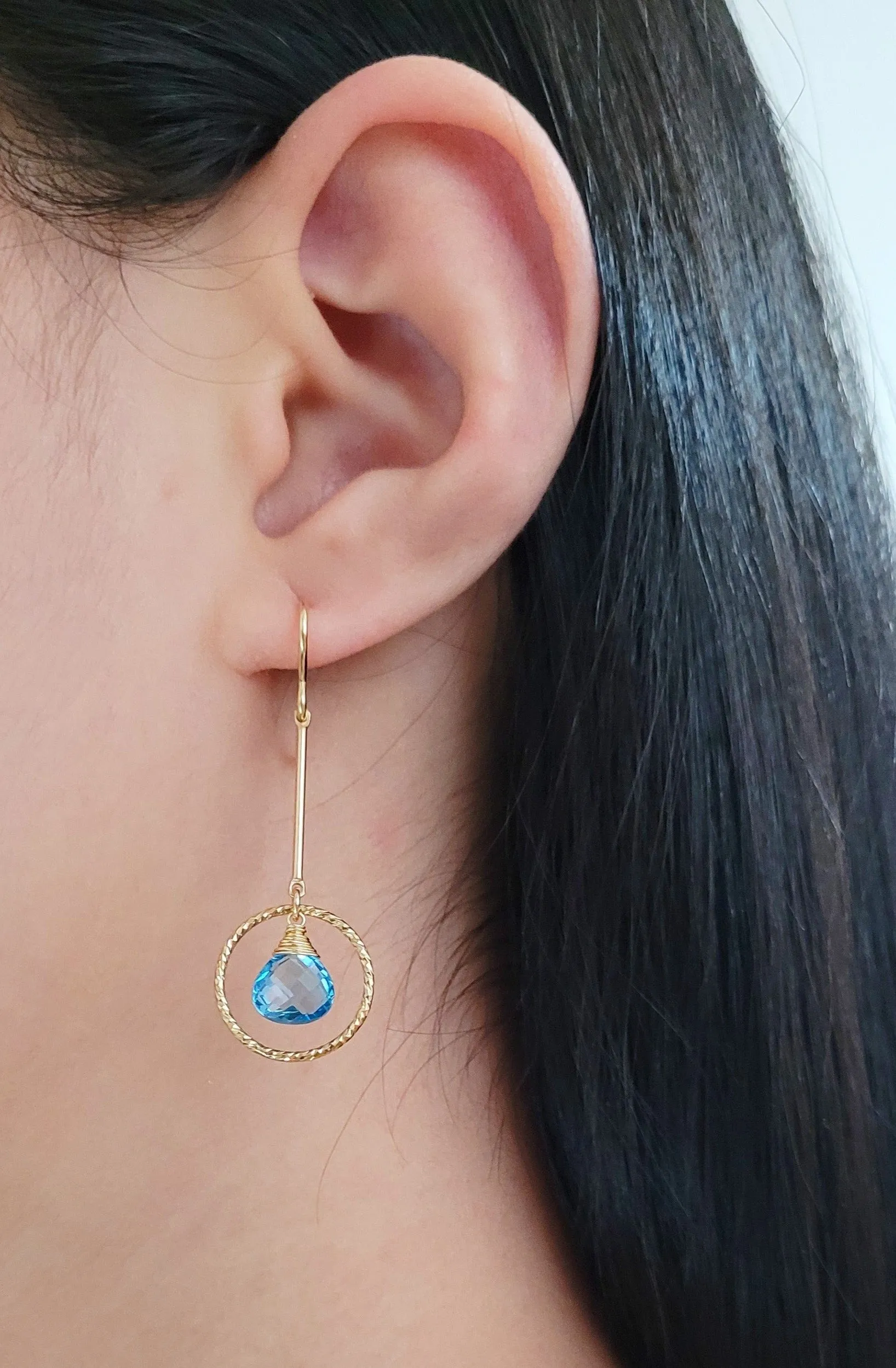 Swiss Blue Topaz Long Dangle Earrings