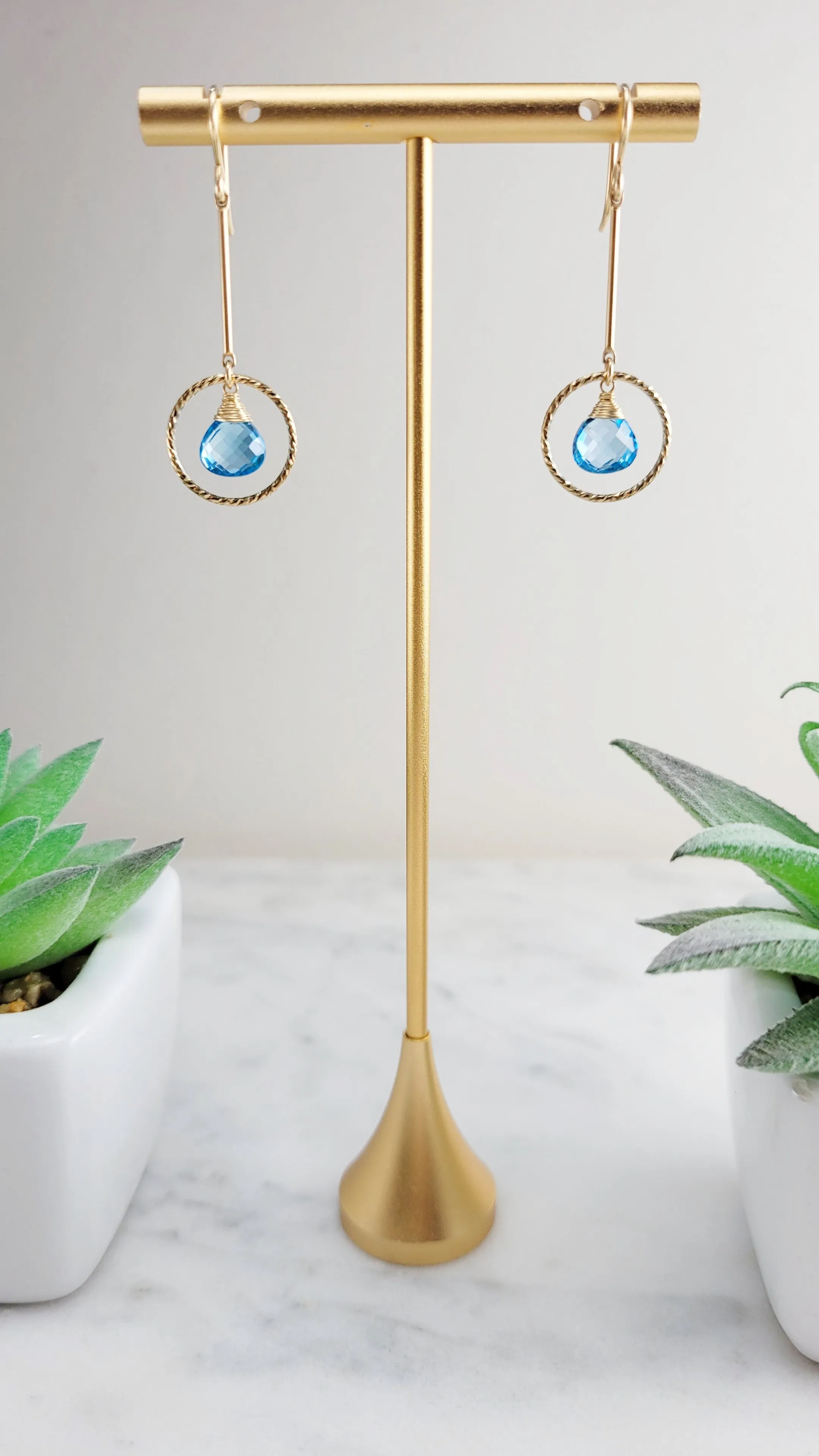 Swiss Blue Topaz Long Dangle Earrings