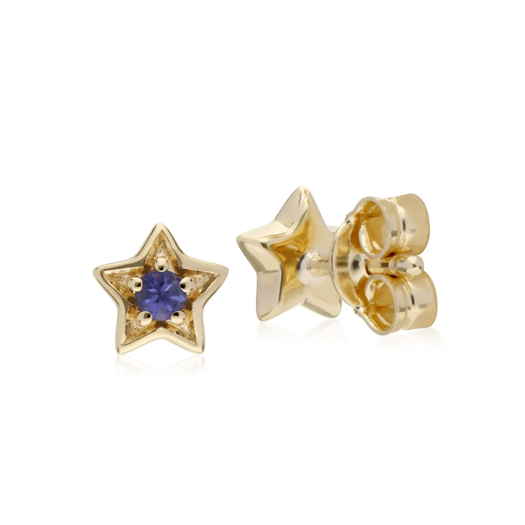 Tansanit Ohrringe, 9 Karat Gelbgold Tanzanit Einzel Stein Sternen Stecker Ohrringe