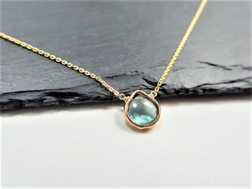 Teal Fluorite Heart Briolette Pendant Necklace