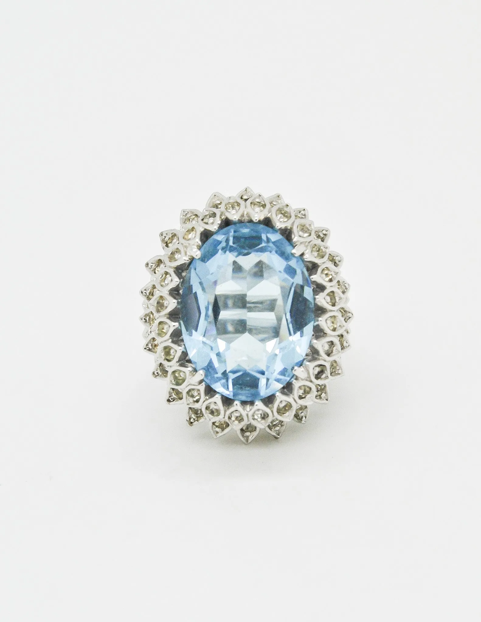 Vintage 1960s Huge Blue and Silver Cocktail Ring