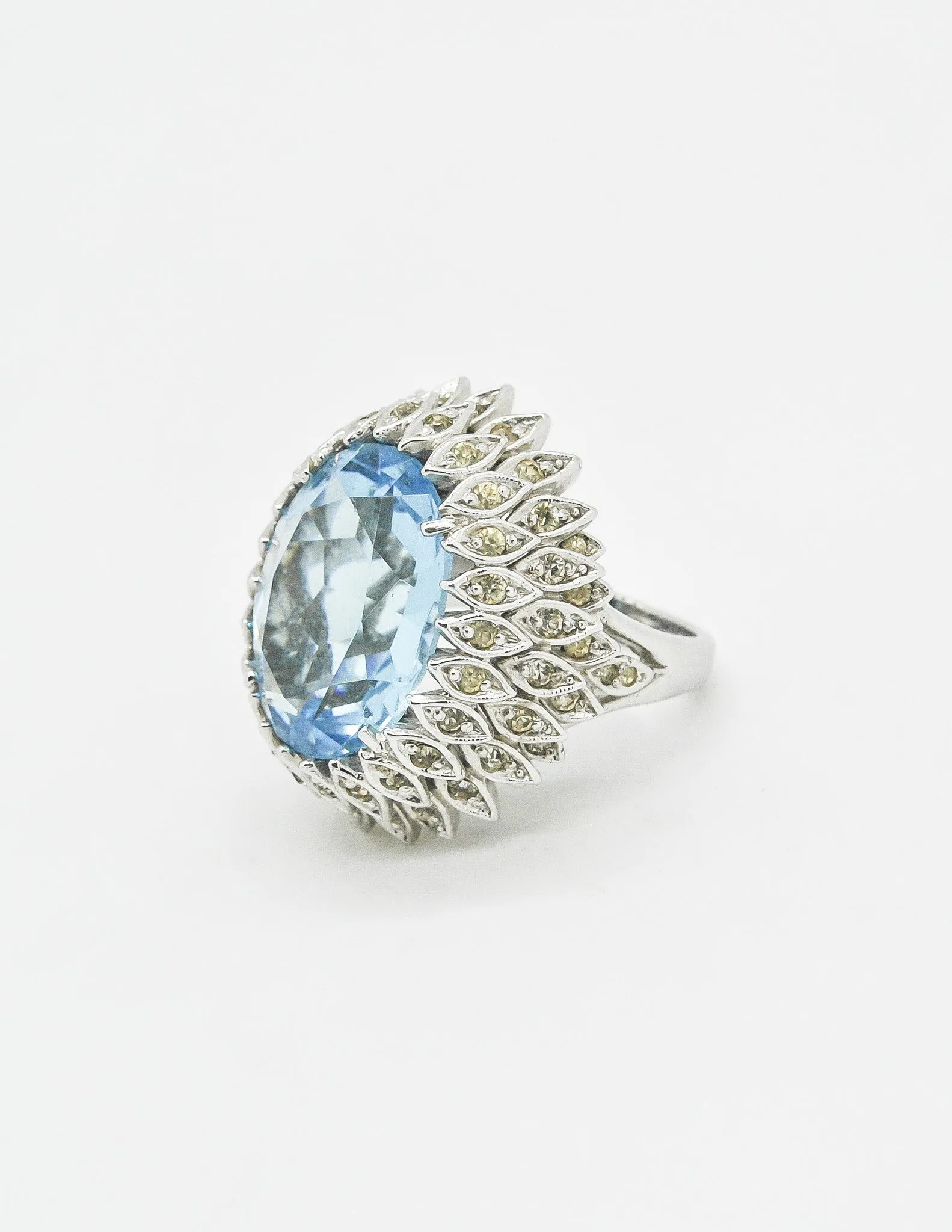 Vintage 1960s Huge Blue and Silver Cocktail Ring