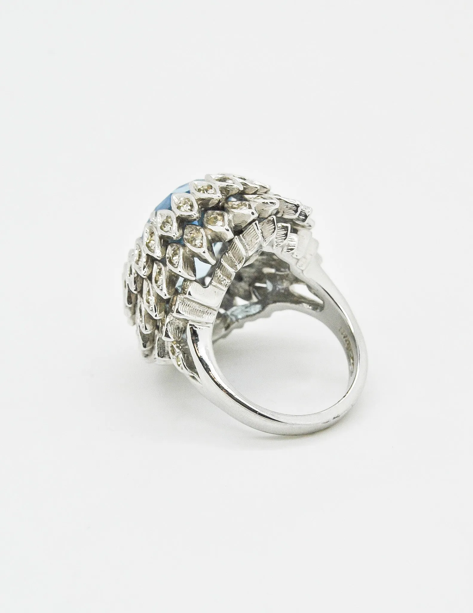 Vintage 1960s Huge Blue and Silver Cocktail Ring