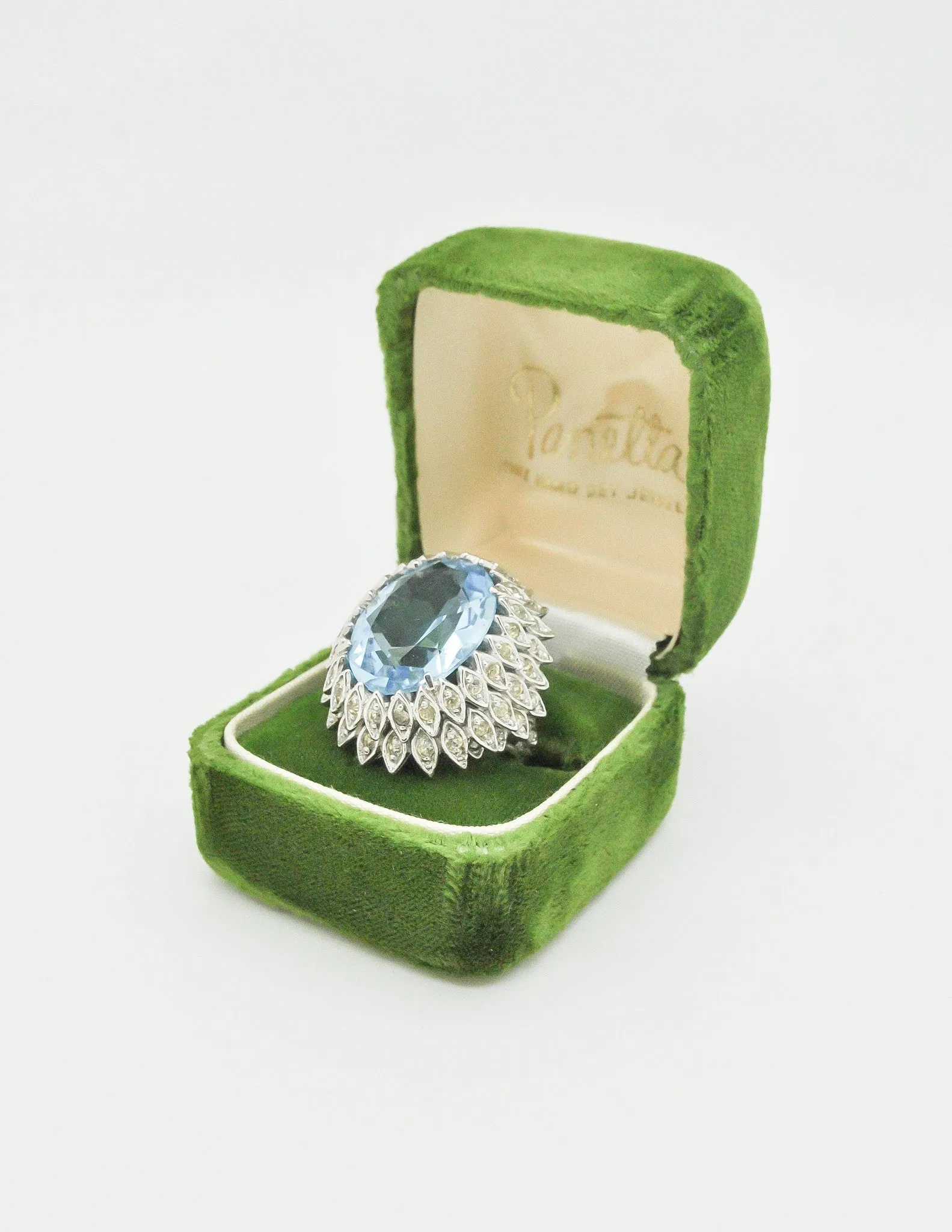Vintage 1960s Huge Blue and Silver Cocktail Ring