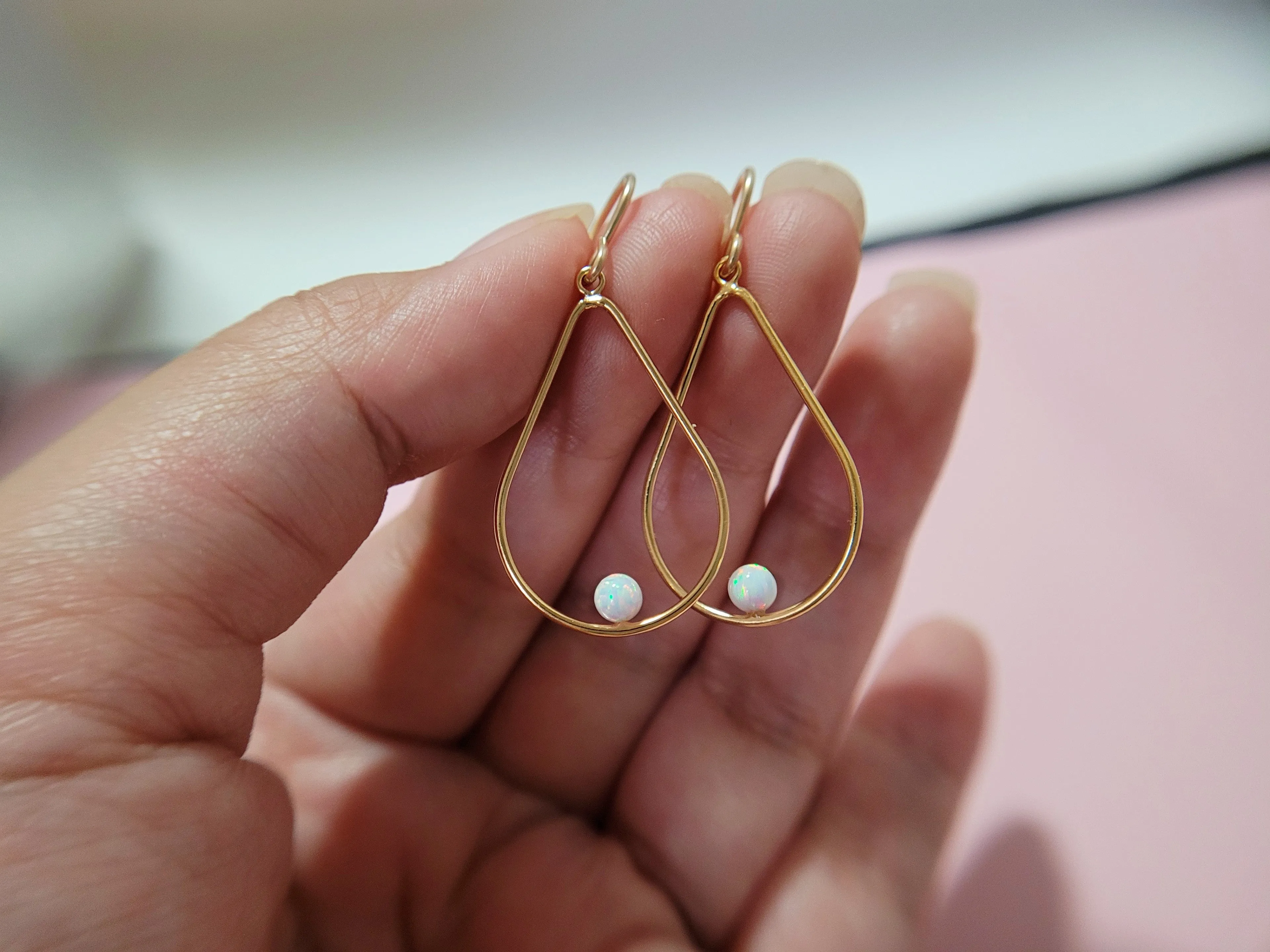 White Opal Dangle Earrings